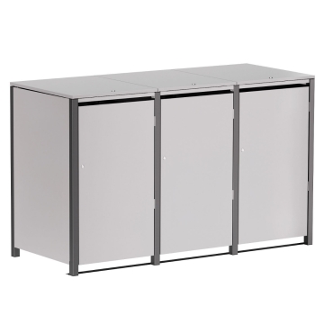 Mülltonnenbox Helmut 3er 120L in  Hellgrau-Metallic mit dunkelgrauem Rahmen