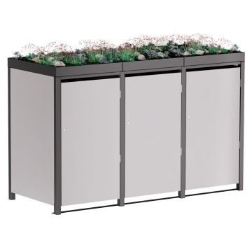 Mülltonnenbox Emma 3er 120L in Hellgrau-Metallic und dunkelgrauem Rahmen