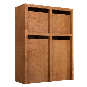 Briefkastenanlage Belluno für 4 Parteien Cortenstahl | rückseitige Entnahme