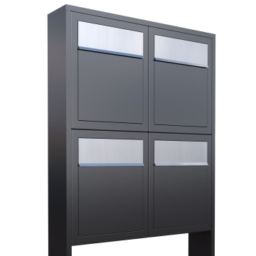 Briefkastenanlage Base for Four Anthrazit mit Edelstahlklappe