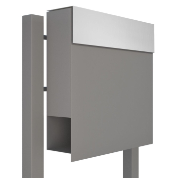 Standbriefkasten Manhattan Grau Metallic mit Edelstahlklappe