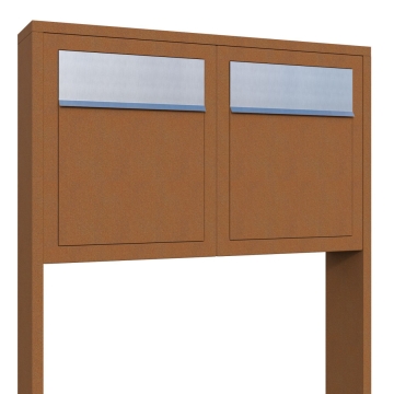 Briefkastenanlage Base for Two Rost mit Edelstahlklappe