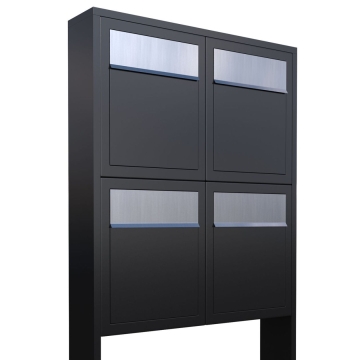 Briefkastenanlage Base for Four Schwarz mit Edelstahlklappe