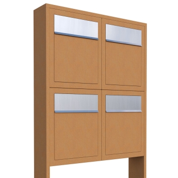 Briefkastenanlage Base for Four Rost mit Edelstahlklappe