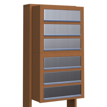 Briefkastenanlage Cube for Six Rost mit Edelstahlklappe