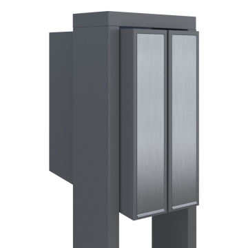 Briefkastenanlage Flag for Two Grau Metallic mit Edelstahlklappe