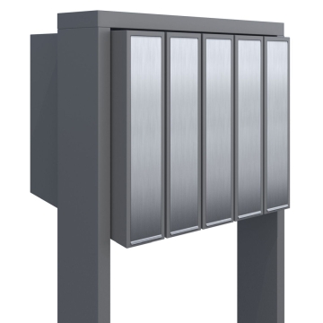 Briefkastenanlage Flag for Five Grau Metallic mit Edelstahlklappe