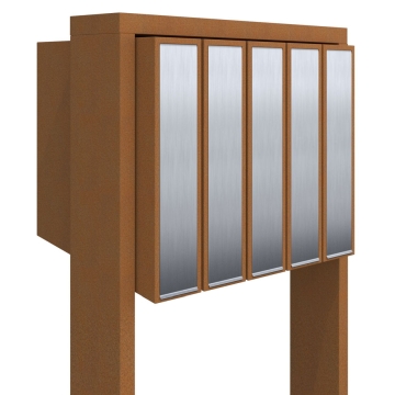 Briefkastenanlage Flag for Five Rost mit Edelstahlklappe