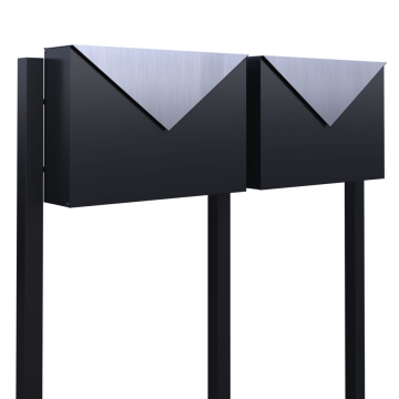 Briefkastenanlage Letter for Two Schwarz mit Edelstahlklappe