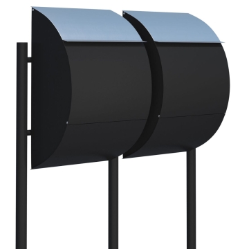 Briefkastenanlage Jumbo for Two Schwarz mit Edelstahlklappe