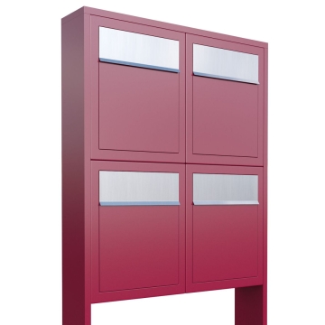 Briefkastenanlage Base for Four Rot mit Edelstahlklappe