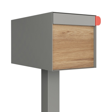 Amerikanischer Briefkasten Big Americano Grau Metallic mit Holzdekor-Front