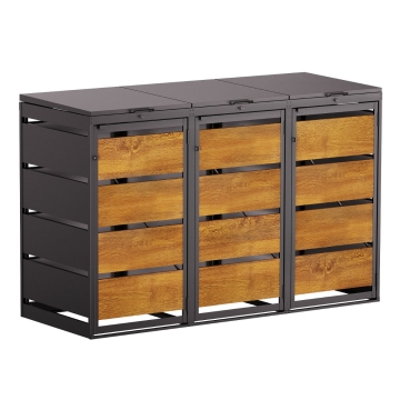 Mülltonnenbox Kim 3er 120L in Anthrazit mit Holzdekorfront