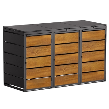 Mülltonnenbox Edda 3er 240L in Anthrazit mit Holzdekorfront