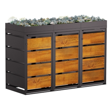 Mülltonnenbox Egon 3er 120 Liter in Anthrazit mit Holzdekorfront