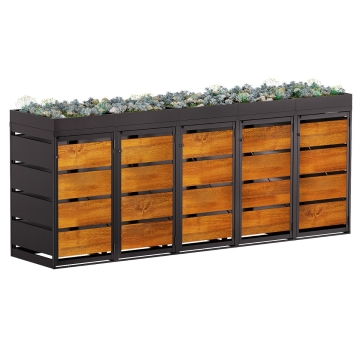 Mülltonnenbox Egon 5er 120 Liter in Anthrazit mit Holzdekorfront