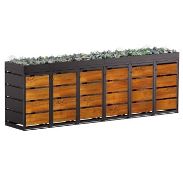 Mülltonnenbox Egon 6er 120 Liter in Anthrazit mit Holzdekorfront