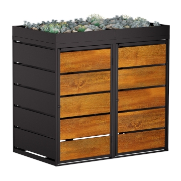 Mülltonnenbox Edgar 2er 240 Liter in Anthrazit mit Holzdekorfront