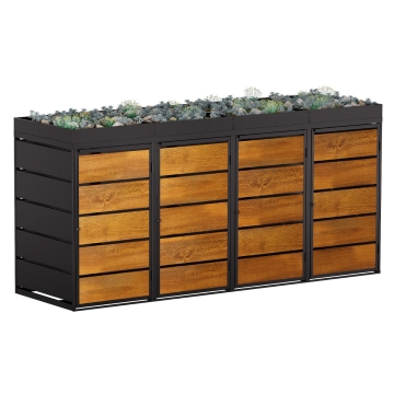 Mülltonnenbox Edgar 4er 240 Liter in Anthrazit mit Holzdekorfront